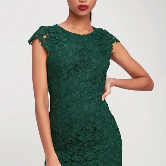 NWOT Lulu's Romance Language Dark Green Backless Lace Dress - Picture 2 of 11